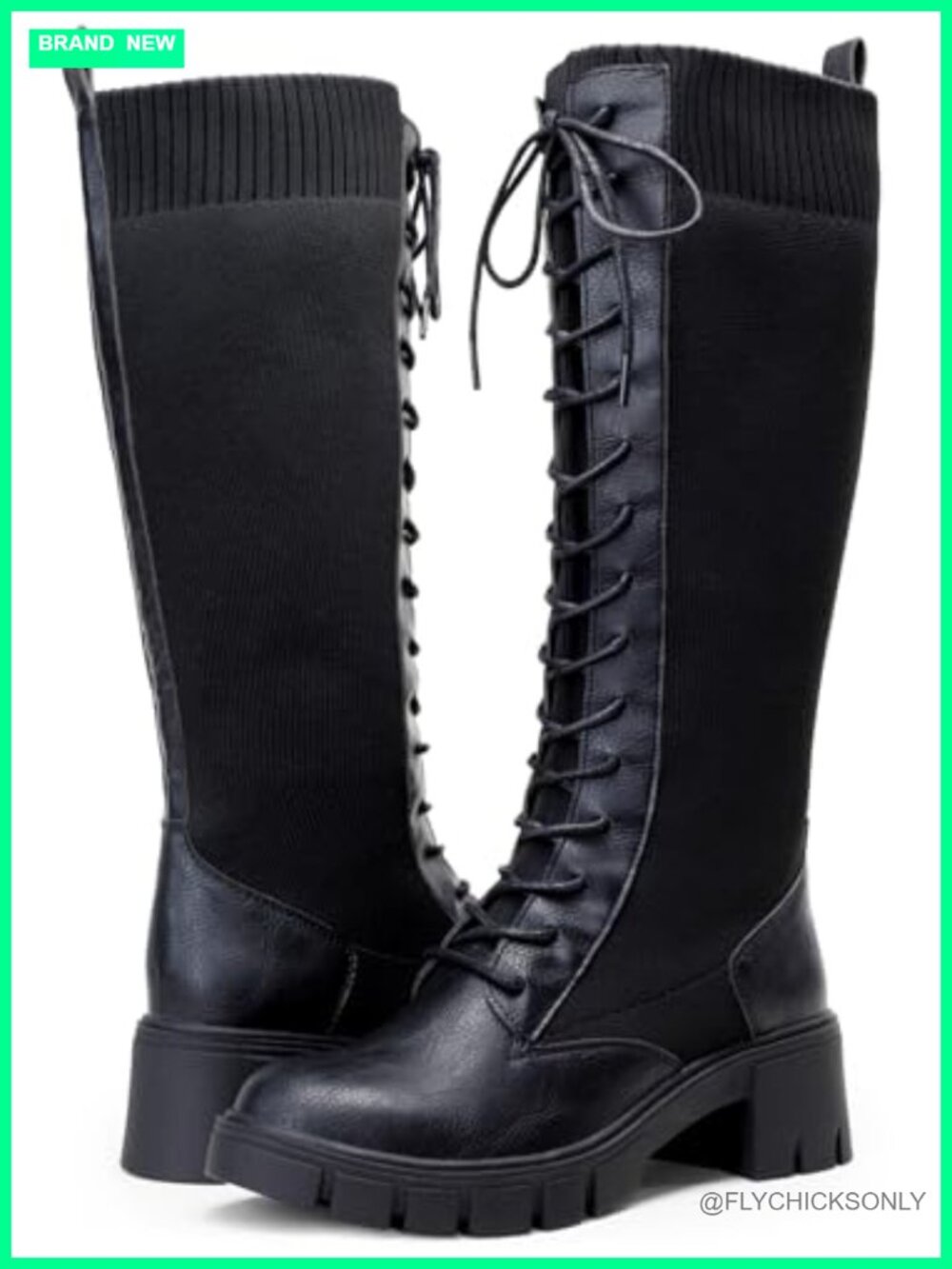 Knee High Combat Boots Chunky Platform Heel Lace Up Gothic Punk Work Boots